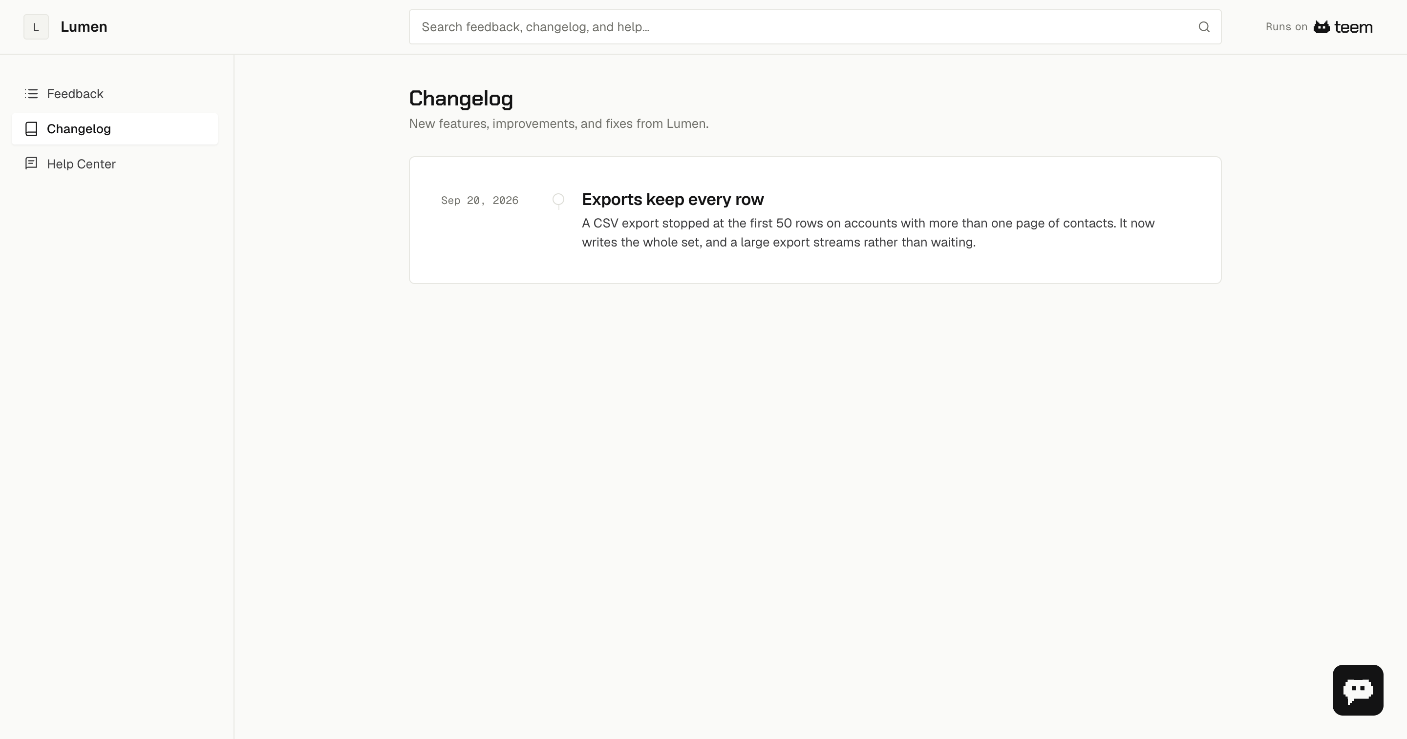 A public changelog, showing a release on a dated timeline with its title and opening paragraph